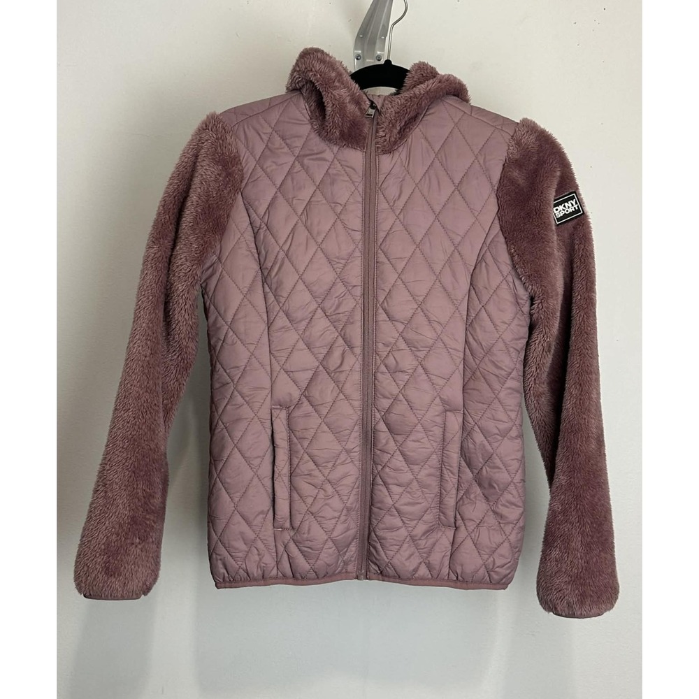 DKNY SPORT Sport Faux Fur Quilted Jacket Mauve Girls 14/16 Large
